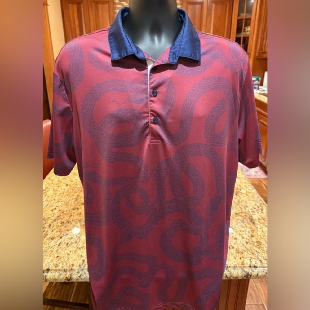 Boston‎ Scott Golf men’s luxury Golf Shirt. sharp maroon w/snake print. …